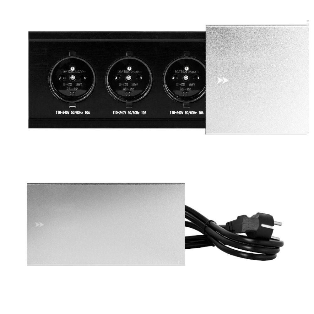 Einbausteckdose mit Schiebedeckel Schwarz (2× Schuko, USB-A & USB-C)