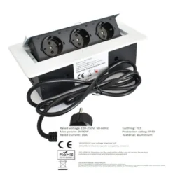 Versenkbare Steckdose Weiss 3x Schuko 240V