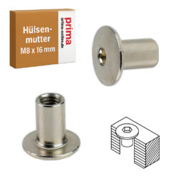 Hülsenmuttern M8x16 mm Stahl vernickelt
