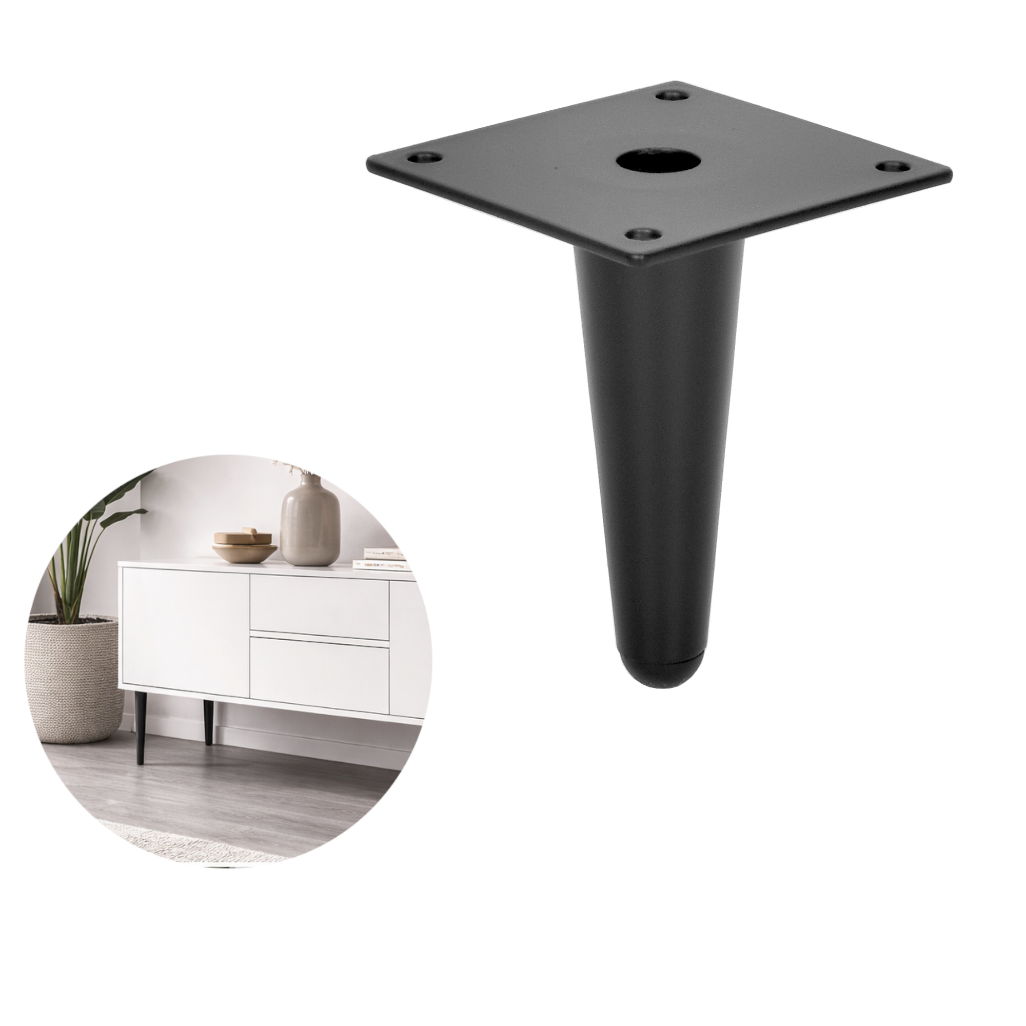 Möbelfüße Metall schwarz matt 10 cm – konisch, gerade