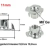 Einschlagmuttern M8 x 11mm abmessungen