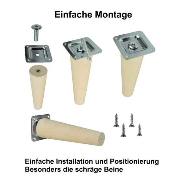 Möbelfüße Füße für Schrank Sofa Tisch Beine aus Holz Schräg Konisch 35cm