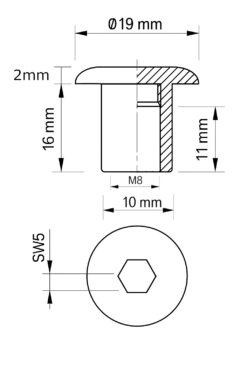 Hülsenmutter M8 x 16 mm verzinkt Flachkopf abmessungen