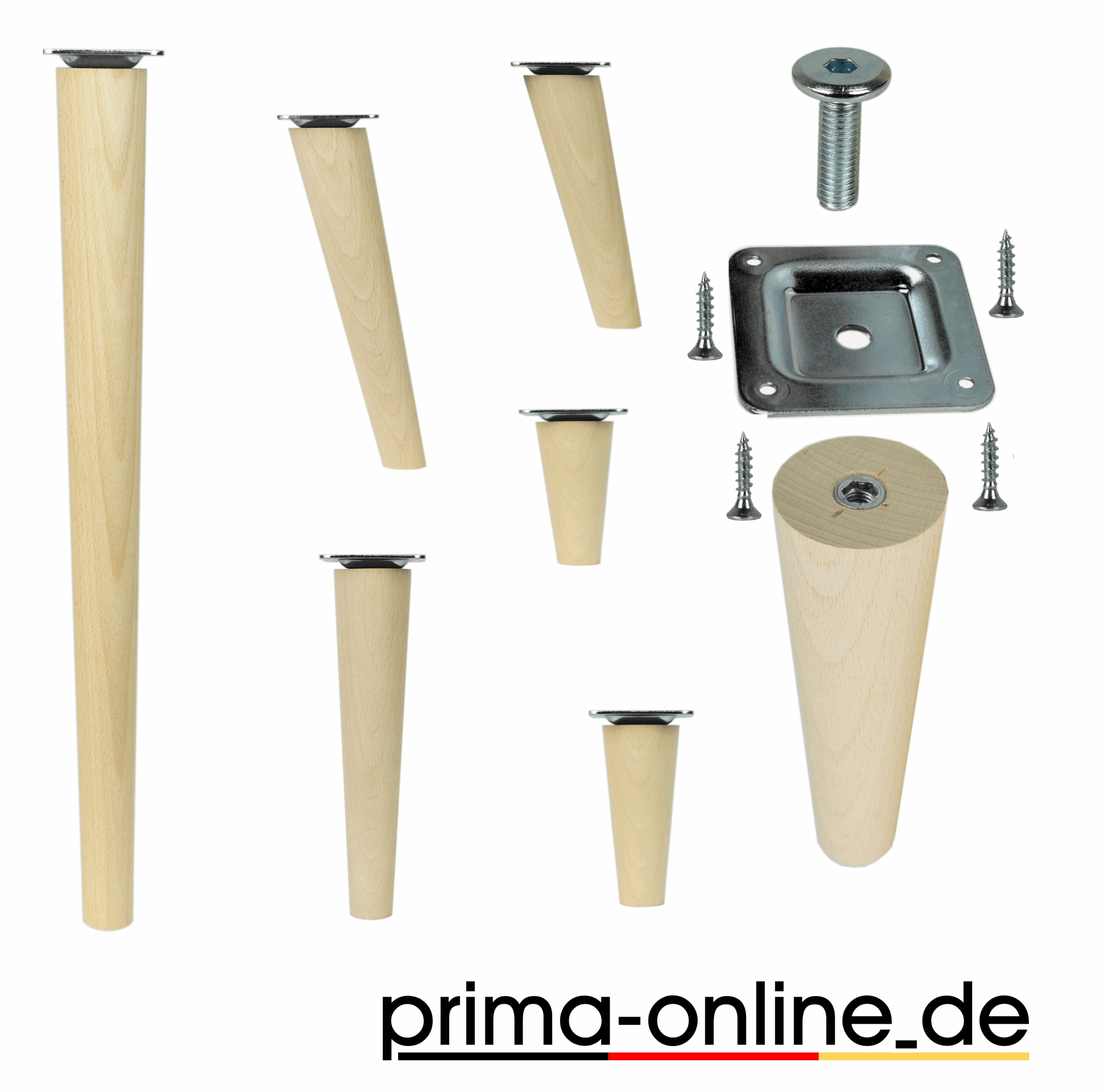 Konische Holzbeine mit M8-Befestigung und Montageplatte