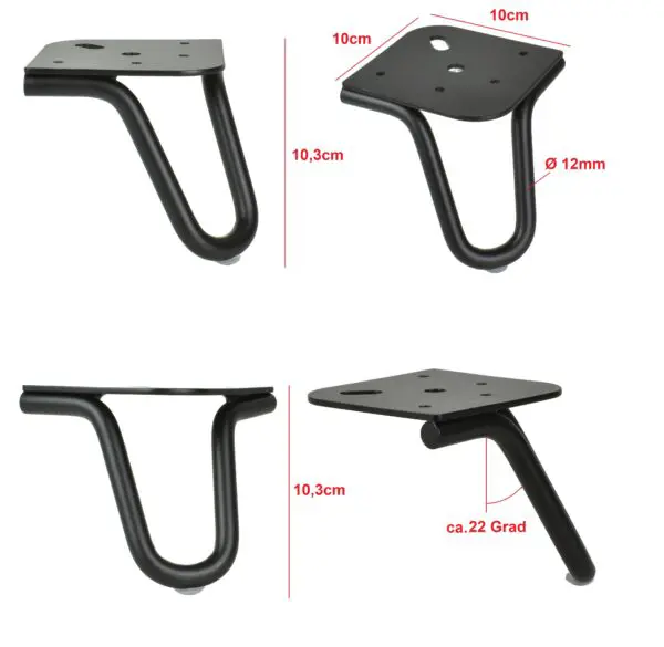 Möbelfuß Stahlstange Schwarz 10cm Maßzeichnung