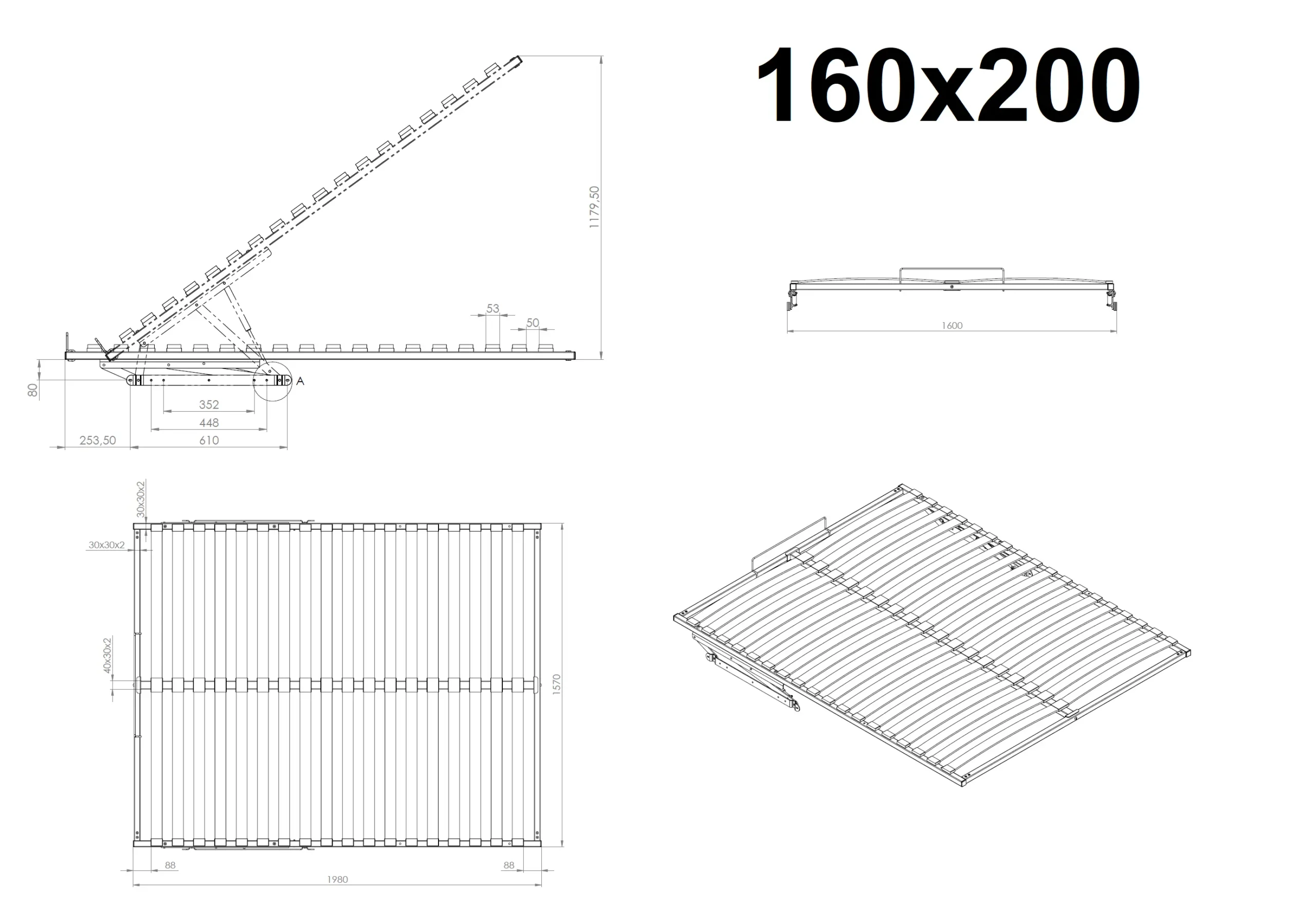 MontageschemaLift Lattenrost 160x200 cm