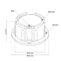 Technische Zeichnung Montagekopf Adapter Bettfüße Möbelfuß