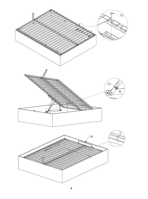 Montagepunkt des Lattenrosts mit Springaufbeschlag – Verbindung zur Bettseite 200x200cm