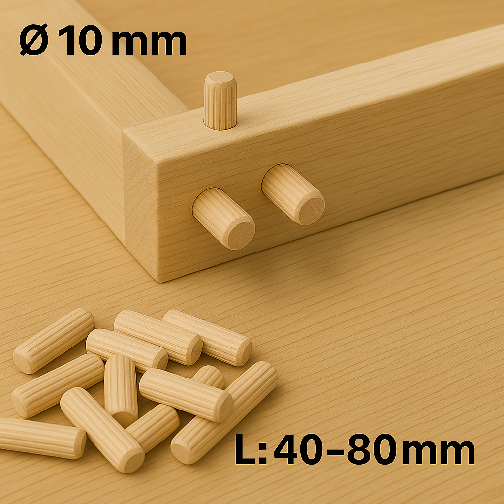 Riffeldübel 10 mm aus Buchenholz im 1 kg Beutel mit Anwendung im Möbelbau – Länge 40–80 mm