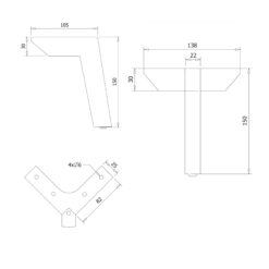 Technische Zeichnung Stahl Möbelfuß 15 cm