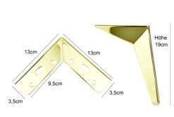 Technische Zeichnung Möbelfuß 19 cm Gold mit Maßangaben und Lochabständen