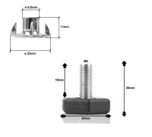 Technische zeichnung m8x26 schraubfuß mit einschlagmutter – maße und details