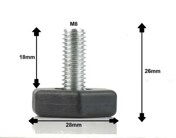 Technische zeichnung m8x26 schraubfuß – maße und details