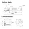 Bolzen Maße A166 – Korpusverbinder Exzenter 15 mm mit Einschraubdübel 6x11 mm – Gesamtlänge 39