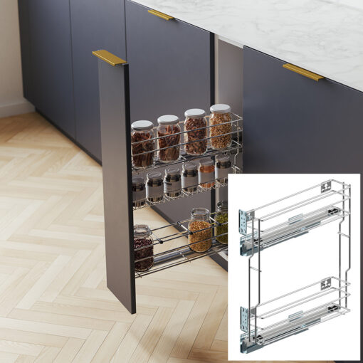 Gewürzschrank Auszug 25 cm Soft-Close – 2 Etagen Chrom, Montage links
