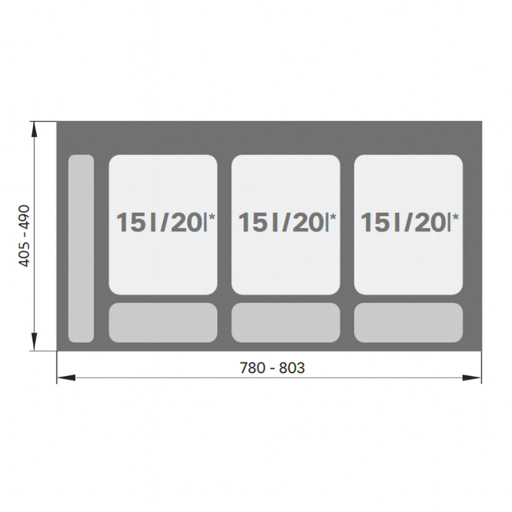 Technische Maße Mülltrennsystem 90 cm