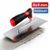 Zahnkelle 4x4 mm Edelstahl Fliesenkelle mit Softgriff beim Verteilen von Fliesenkleber