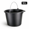 Baueimer 12 Liter schwarz mit Ausguss und Metallbügel robuster Kunststoffeimer mit Skala