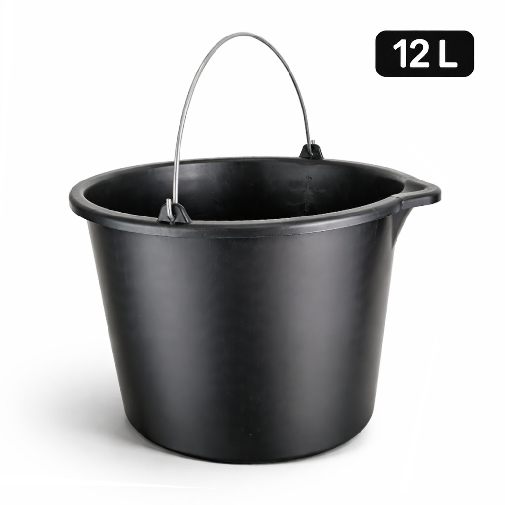 Baueimer 12 Liter schwarz mit Ausguss und Metallbügel robuster Kunststoffeimer mit Skala