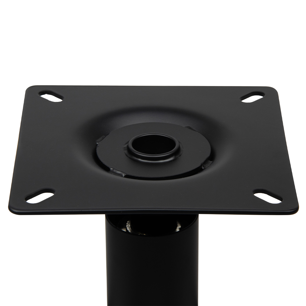 "Top-Down-Ansicht des mattschwarzen Metall-Stuhlgestells, zeigt die Montageplatte (17x17 cm) und die stabile, moderne Konstruktion.