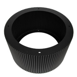 Top-Down-Ansicht des großen Tischgestells aus mattschwarzem Metall, Durchmesser 60 cm, Höhe 33,5 cm, mit eleganter geriffelter Textur