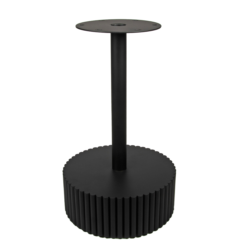 Schwarzes Metall-Tischgestell in Small, mit geriffelter Struktur und pulverbeschichtetem Finish, Durchmesser 30 cm, Höhe 49,5 cm. Modern und langlebig, ideal für kompakte Tischlösungen.