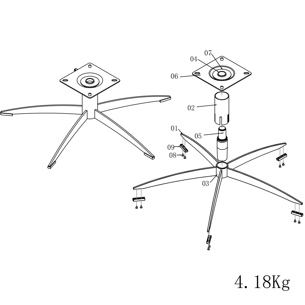 Montageplatte für Sitzmöbel: Robuste Konstruktion mit einfacher Befestigung (17x17 cm).