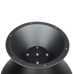 Matt-schwarzes Metall-Tischgestell in der Größe Big, mit elegantem Design und goldfarbenem Zier-Ring. Kombinierbar mit runden Tischplatten, robust und ausgestattet mit Anti-Rutsch-Gummifüßen.