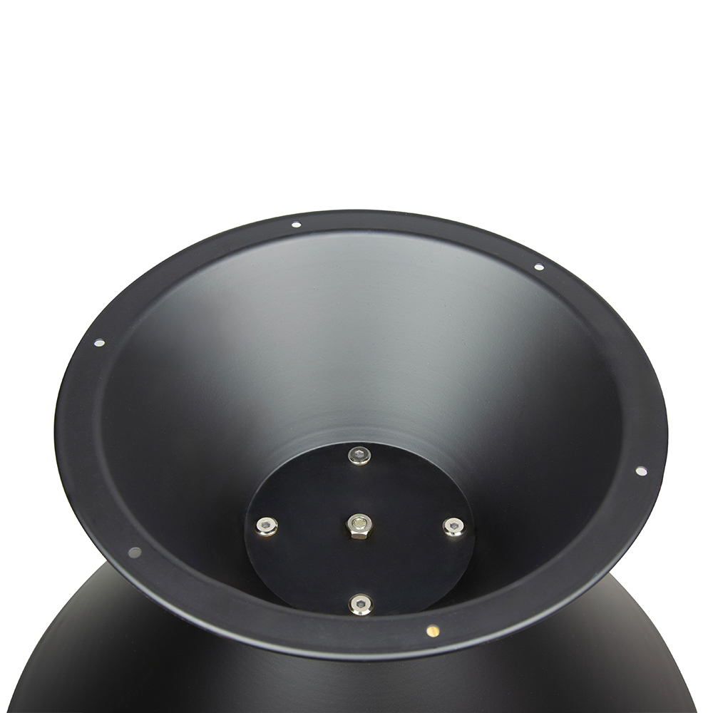 Matt-schwarzes Metall-Tischgestell in der Größe Big, mit elegantem Design und goldfarbenem Zier-Ring. Kombinierbar mit runden Tischplatten, robust und ausgestattet mit Anti-Rutsch-Gummifüßen.