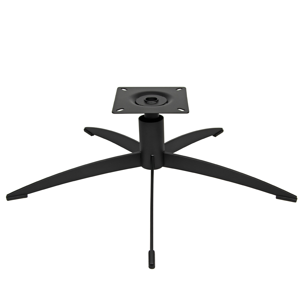 Schwarzes Metall-Stuhlgestell mit montiertem Drehstuhl, zeigt die robuste Konstruktion und moderne Optik. Perfekt für Bürostühle und Loungesessel