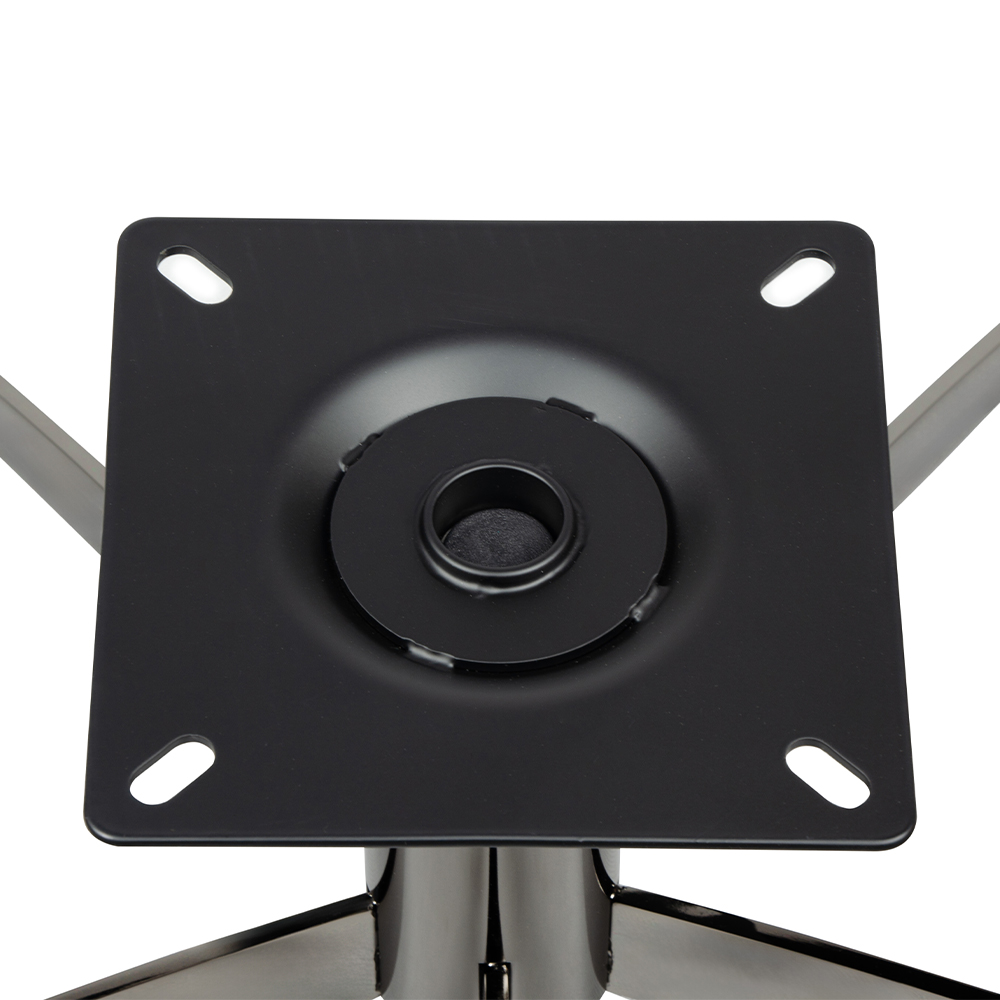 Dunkel-nickelfarbenes Metall-Stuhlgestell mit montiertem Sitz, betont die elegante und langlebige Erscheinung des Produkts.