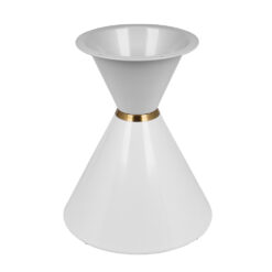 Weißes Metall-Tischgestell (Small) Hochwertiges weißes Tischgestell in der Größe Small mit modernem Design, runden Formen und einem goldenen Zier-Ring, ideal für helle und minimalistische Einrichtungen.