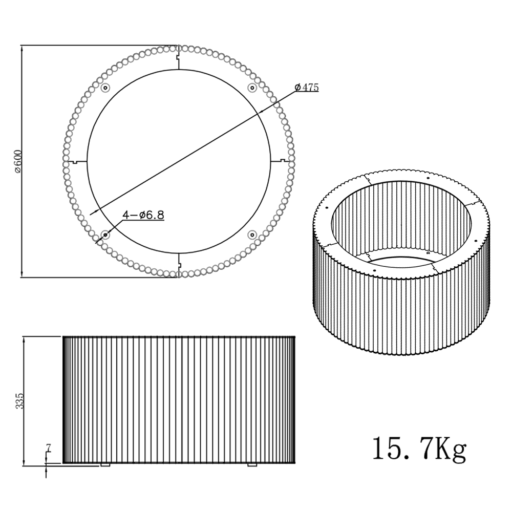 "Abmessungen Metall Tischgestell Rund Schwarz mit Riffelstruktur BIG "