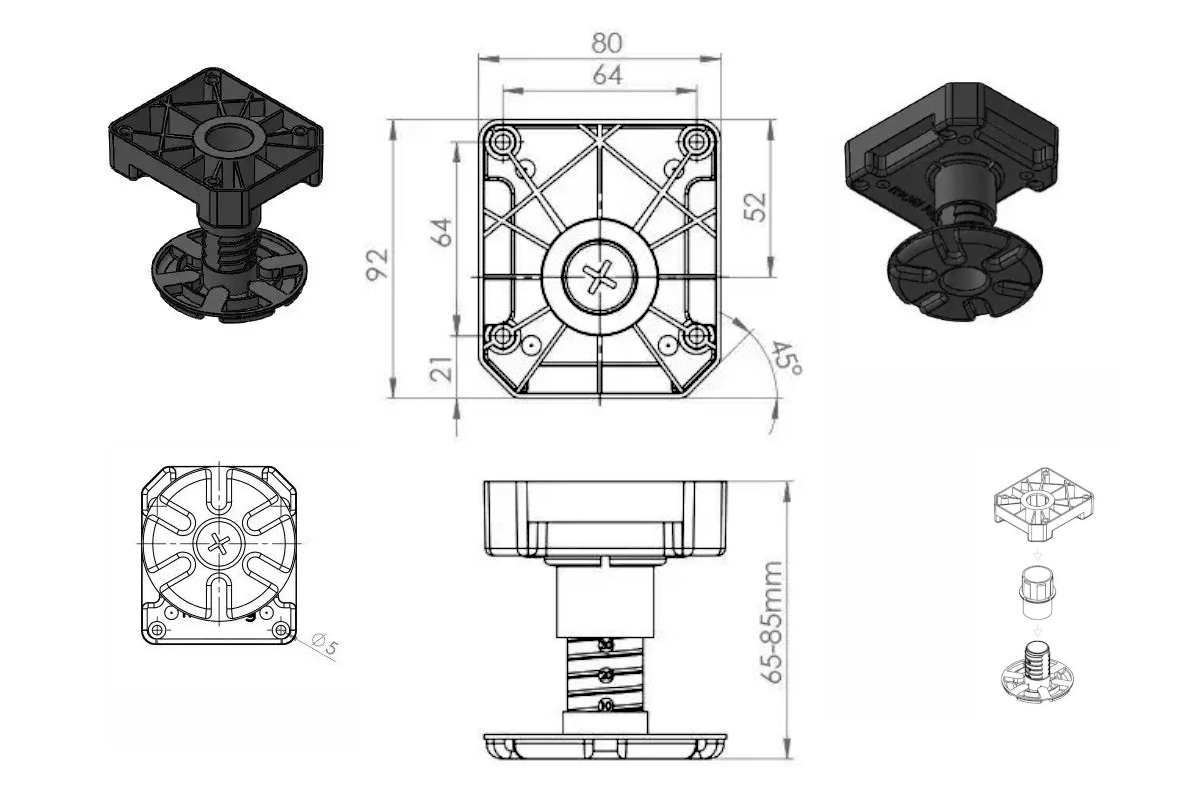 Sockelfüße Küche verstellbar Küchenschrank-Füße 65-85mm