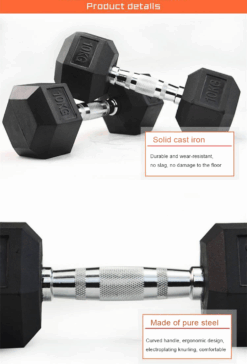 Schwarze Gummi-Kurzhantel in Hexagon-Form – ideal für Bodybuilding zu Hause oder im Fitnessstudio.