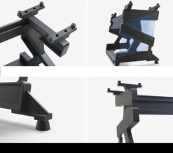 Verstellbare Hanteln mit einem Gewicht von 6–40 kg, auf einem stabilen schwarzen Ständer aus Sphäroguss.