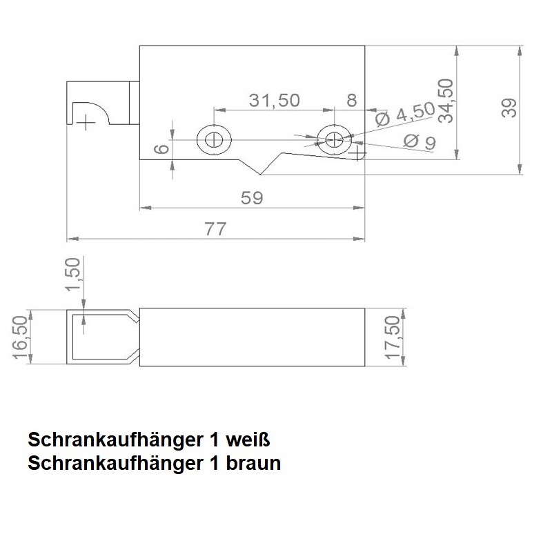 Verstellbarer Schrankträger – Rückseite mit Befestigungspunkten für Oberschrank-Montage