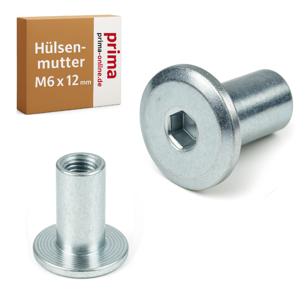 Hülsenmutter M6x12 mm Flachkopf