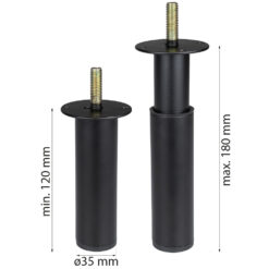 Möbelfuß höhenverstellbar Schwarz 120–180 mm mit M10 Gewinde abmessungen