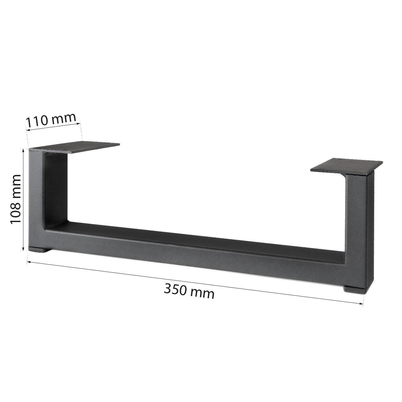 Schwarzes Stahl-Möbelbein 35 cm Länge, 10,8 cm Höhe, 52 mm Breite