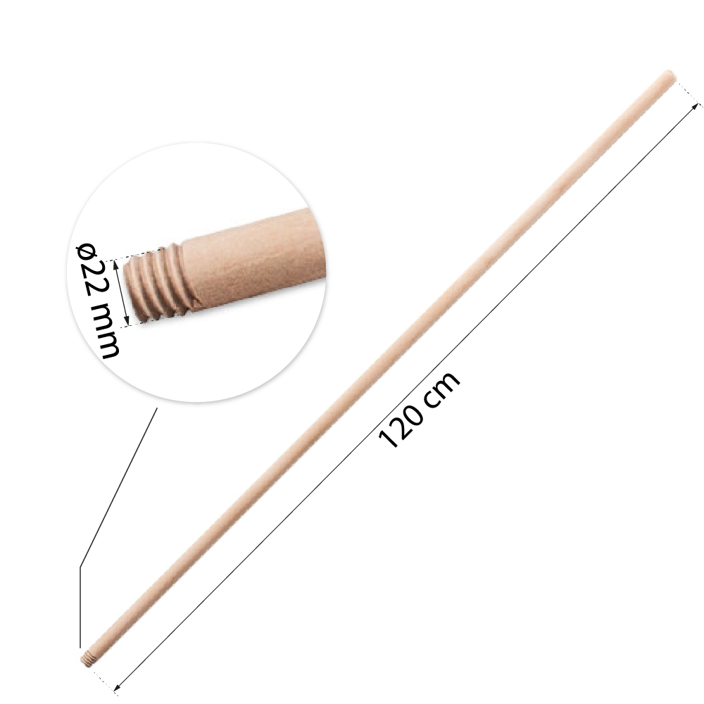 Buchenholz Besenstiel 150 cm mit italienischem Gewinde Ø 22 mm