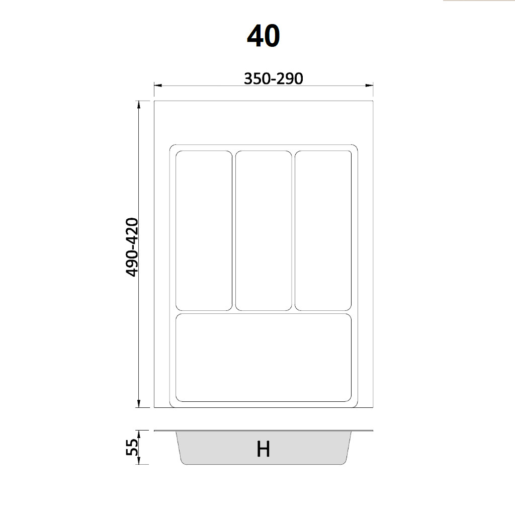 Besteckeinsatz 40 grau