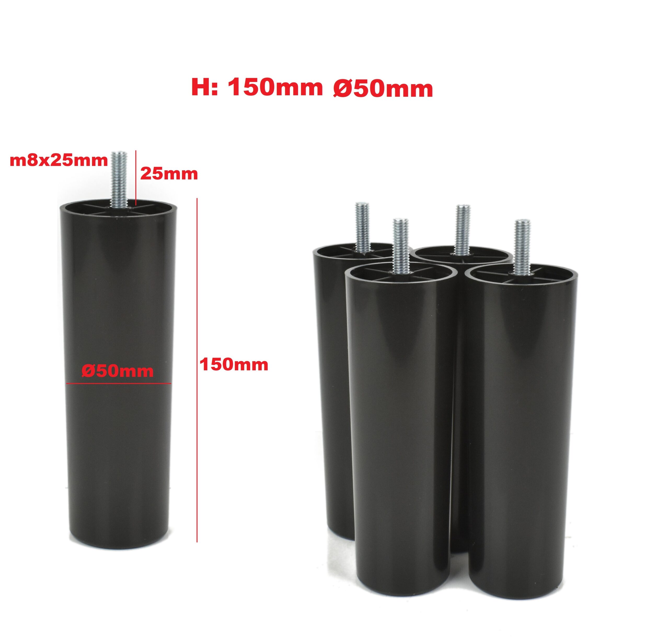 Möbelfüße rund schwarz 15 cm