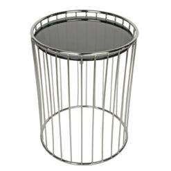 Moderner, runder Metalltisch mit Glasplatte