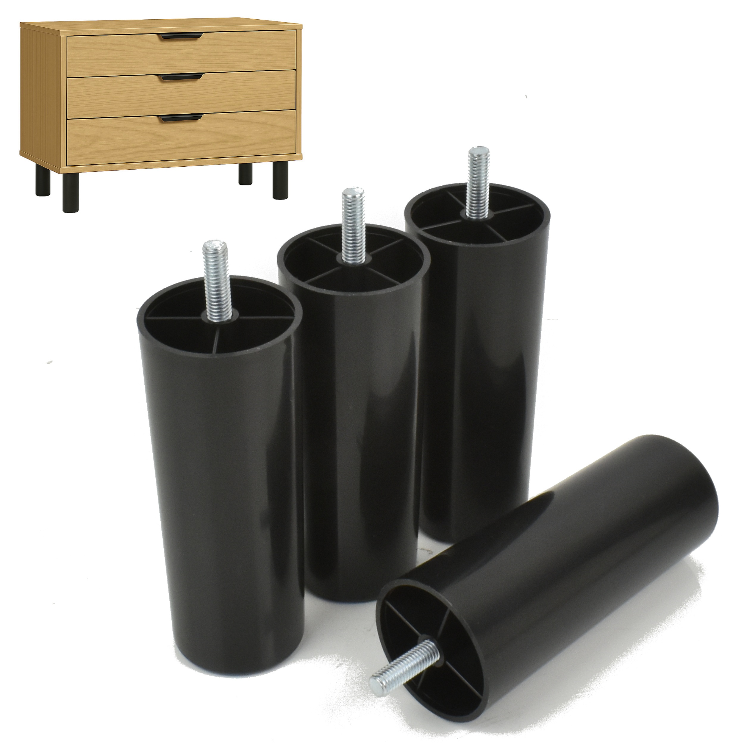 Möbelfüße rund schwarz 130 mm