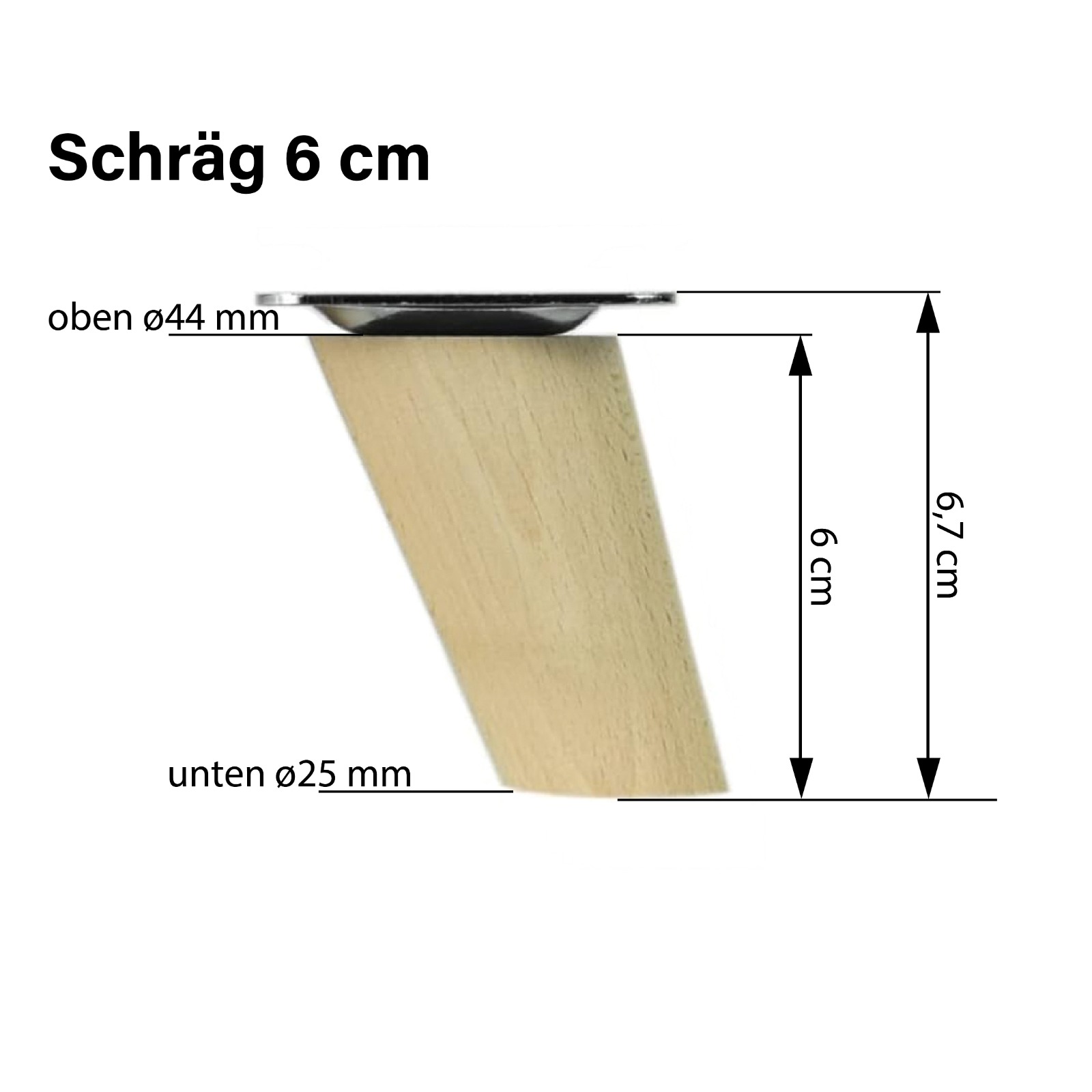 Möbelfuß Holz Buche 6 cm konisch schräg TYP2