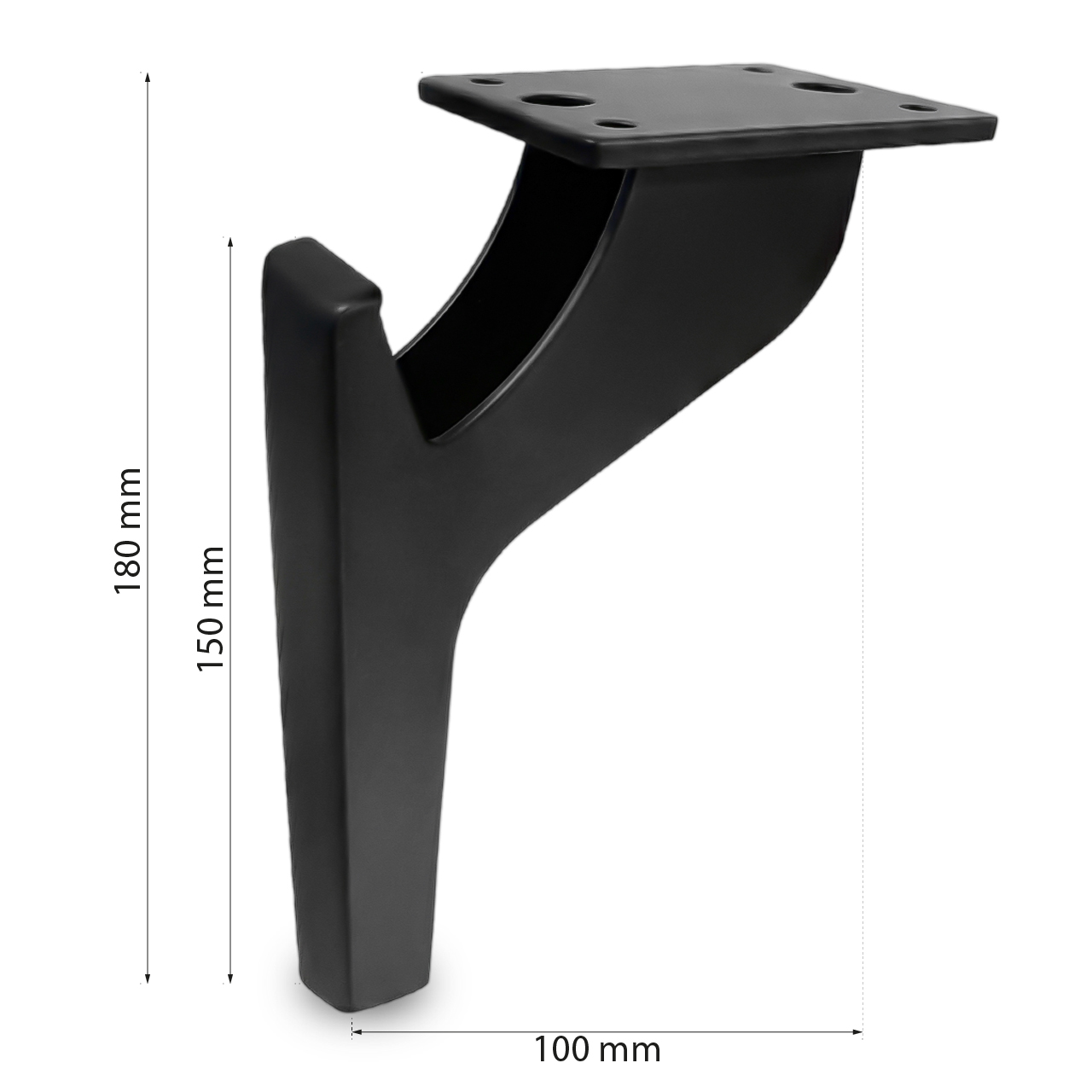 Schwarze Tischbein, Maße angegeben.