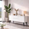 Metallfüße 23 cm schwarz matt schräge Möbelfüße aus Stahl an modernem Sideboard im Wohnzimmer