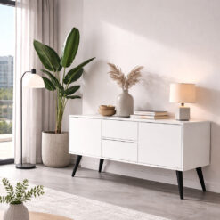 Metallfüße 23 cm schwarz matt schräge Möbelfüße aus Stahl an modernem Sideboard im Wohnzimmer