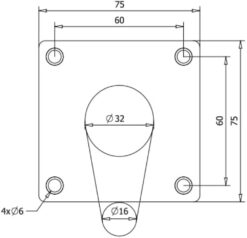 Abmessungen der Montageplatte und Lochabstände für Möbelfuß 10 cm